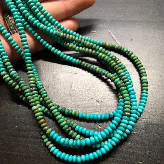 4mm Turquoise Rondelles, Assorted turquoise. 16 inch strand.
