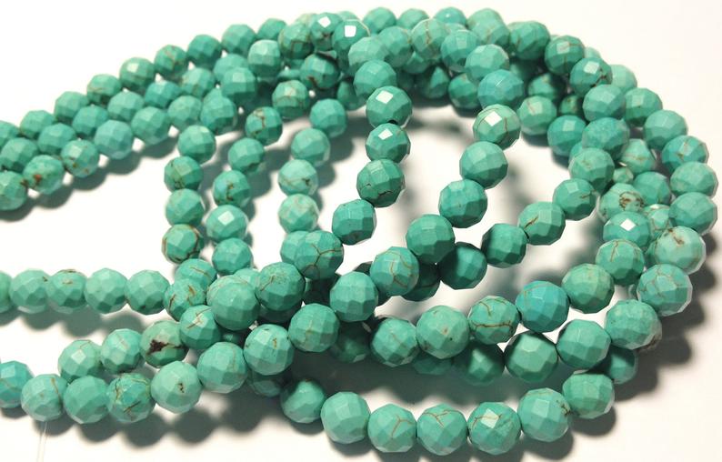 6mm Magnesite Faceted Rounds, Teal Blue, 16 inch strand.