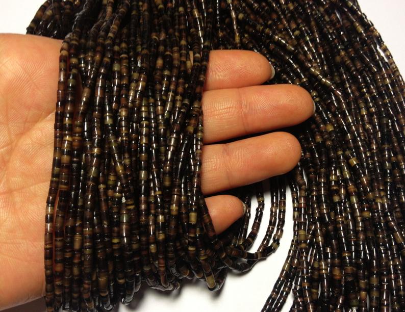2-2.5mm Pen Shell Heishi, Dark Brown, 24 inch long.