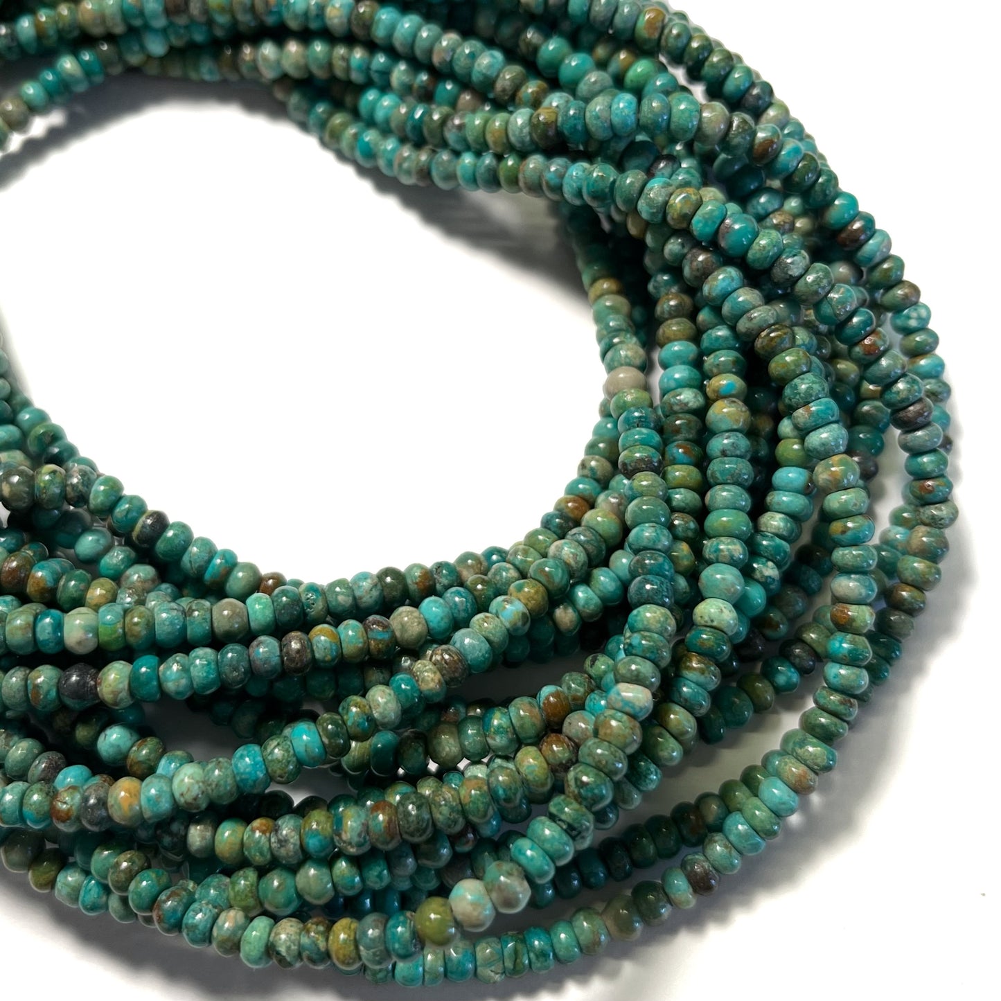 4mm Greenish Blue Chinese Turquoise Rondelles. 15.75 inch strand.