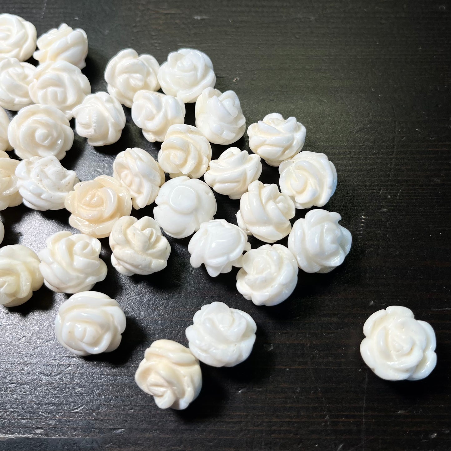 15mm Carved Conch Shell Roses, Loose beads, 10 pieces per order.