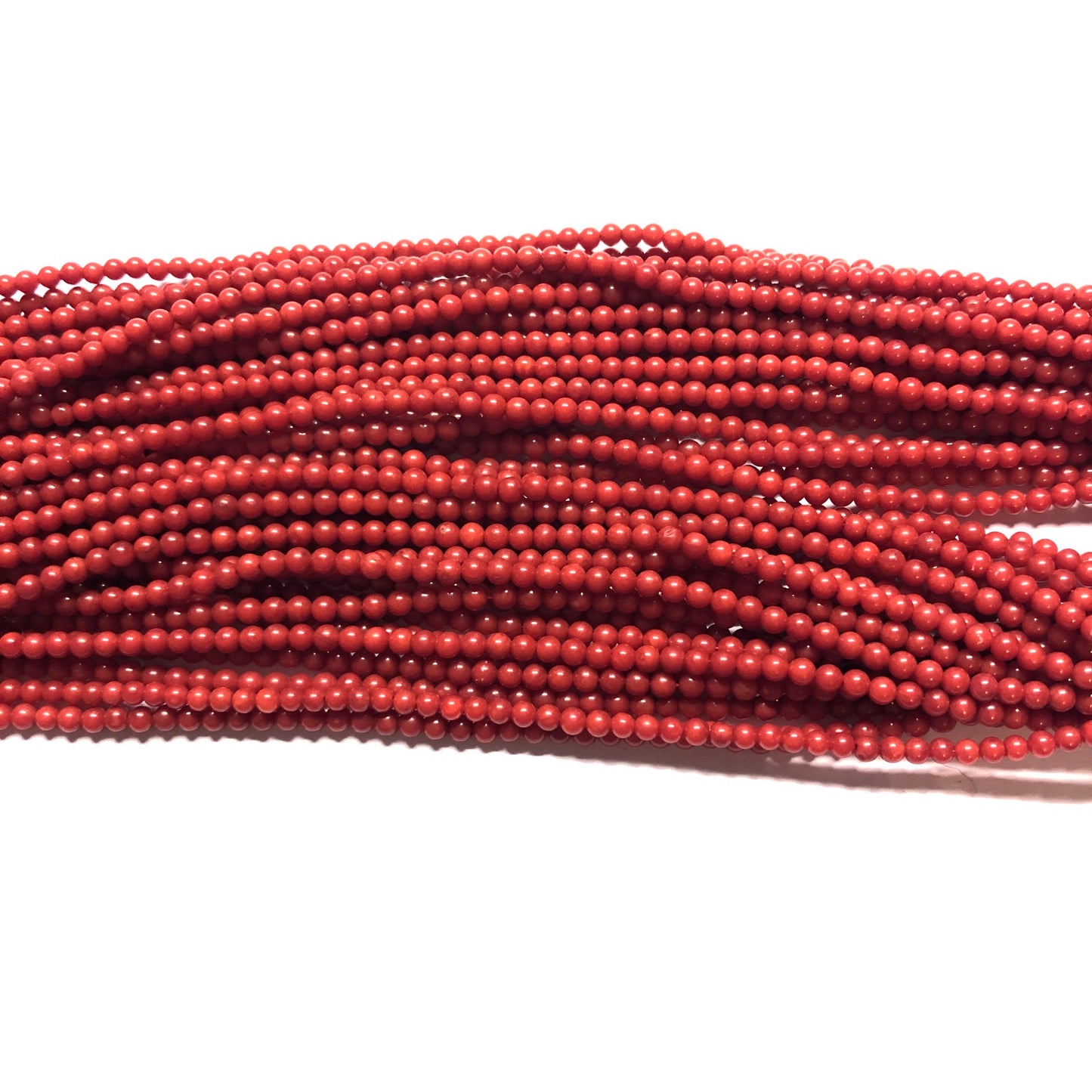 3mm rounds, bamboo coral, brick red, 16 inch strand.