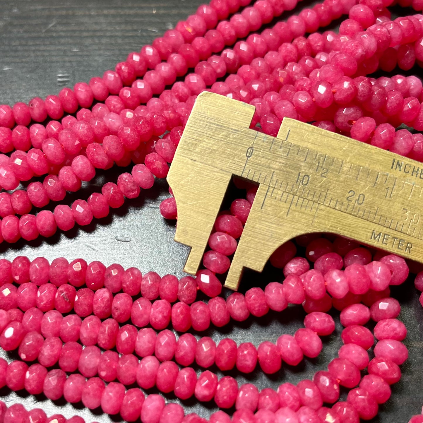 5mm Dyed Jade Faceted Rondelles, Fuchsia Pink, 15.75 inches long.
