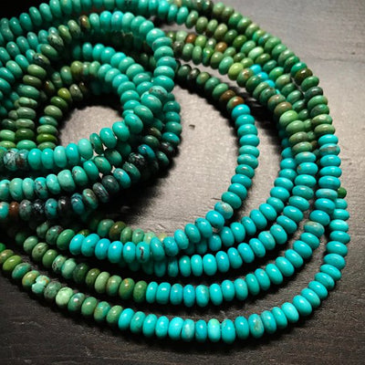 4mm Turquoise Rondelles, Assorted turquoise. 16 inch strand.