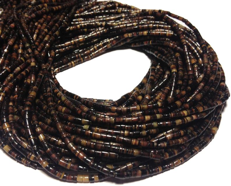2-2.5mm Pen Shell Heishi, Dark Brown, 24 inch long.