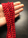 5x8mm Bamboo coral, faceted barrels, true red, 16 inches long