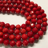 Bamboo coral, faceted rounds, 8mm, true red, 15.5 inches long.