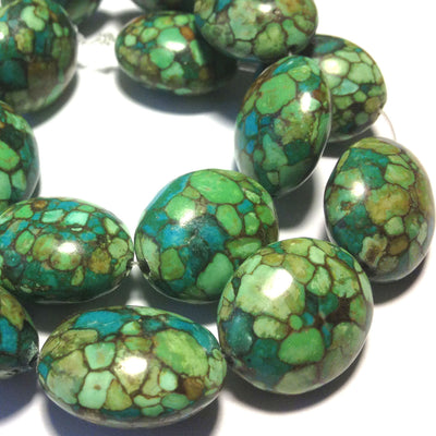 18x23mm Mosaic Magnesite Ovals, Green-blue, 16 inch strand.