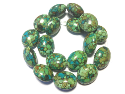 18x23mm Mosaic Magnesite Ovals, Green-blue, 16 inch strand.