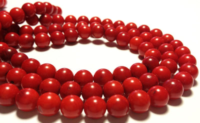 8mm rounds, bamboo coral, true red, 16 inch strand.