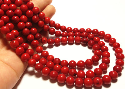 8mm rounds, bamboo coral, true red, 16 inch strand.