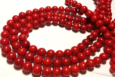 8mm rounds, bamboo coral, true red, 16 inch strand.