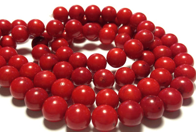 8.5mm rounds, bamboo coral, true red, 16 inch strand.