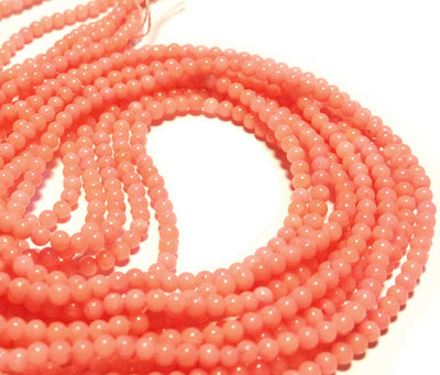 2mm Rounds, Bamboo Coral, Blush Pink, 16 inch strand.