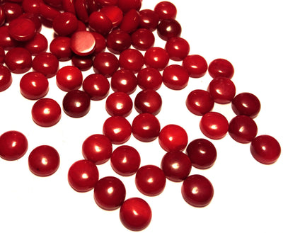 5MM BAMBOO CORAL CABOCHONS, TRUE RED, 10 PIECES.