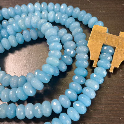 10mm Dyed Jade Faceted Rondelles, light blue, 15.75 inches long.