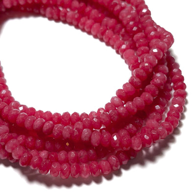 5mm Dyed Jade Faceted Rondelles, Fuchsia Pink, 15.75 inches long.