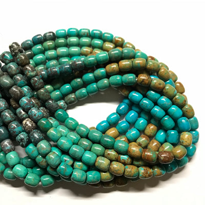 9x10mm Turquoise Barrels, Assorted turquoise. 16 inch strand.