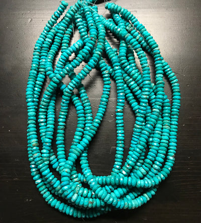 6.5mm Nacozari Turquoise Faceted Rondelles. 15.75 inch strand.