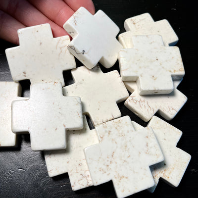 40mm Magnesite Crosses, White, Loose Beads, 1 Piece Per Order