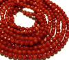 3mm Bamboo coral faceted rounds, true red, 16 inches long.